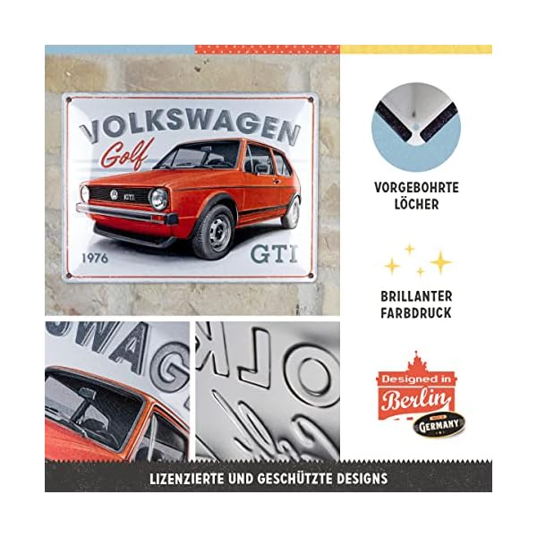 Retro Blechschild, 30 x 40 cm, VW Golf – GTI 1976 – Volkswagen Bus ...
