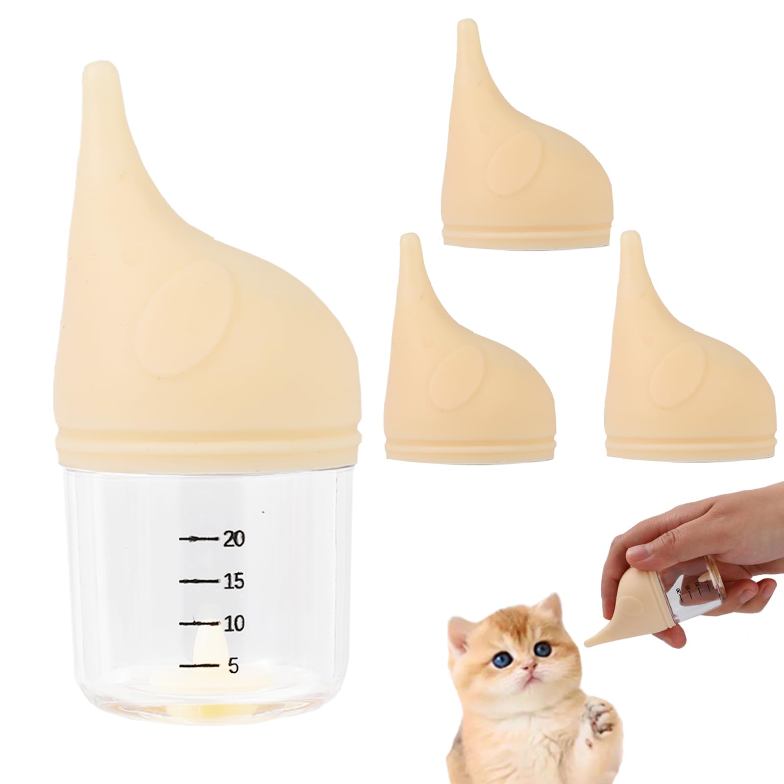 Kitten Bottle Feeding Kit for Nursing, Milk Bottles for Feeding Newborn Puppies,Anti-chocking Design with 3pcs Replaceable Nipples, Cute Elephant Shape for Nursing Small Animals Pets (Yellow, 20ML)