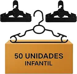 Cabide Infantil Reforçado com Ganchos Inteligentes – Kit com 50 Unidades – Plástico Resistente para Blusas, Vestidos e Calças