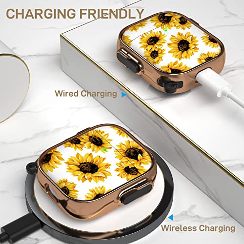 Image of Maxjoy for AirPods Case with Lock, Flower AirPod Case Lock Hard Protective Cute AirPods 2 Cover for Women Men with Keychain for AirPod 2nd 1st Generation Cover 2&1, Sunflower