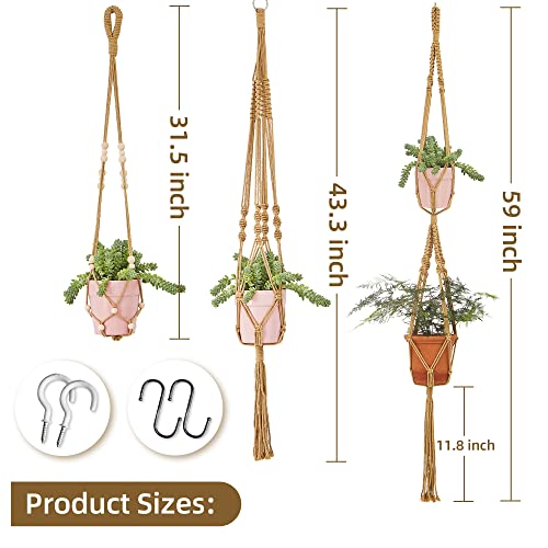 Lseykrmh Macrame Plant Hanger With Wood Bead Handmade Indoor Macrame Hanging Planters For Indoor Plants - 3 Pack Jute New Model #TOP4