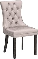 Vista 4 de Kiztir Velvet Dining Chairs Set of 4, Upholstered Dining Room Chairs with Ring Pull Trim and Button Back, Luxury Tufted Dining Chair for Living Beige