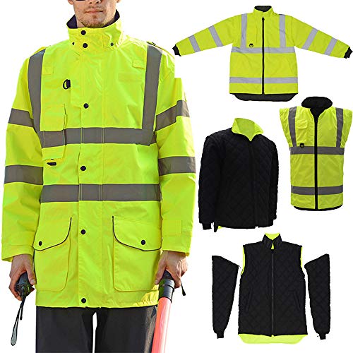ANSI Class 3 High Visibility 7 in 1 Safety Winter Jacket For Men Safety Coat Traffic Reflective Parka Jacket