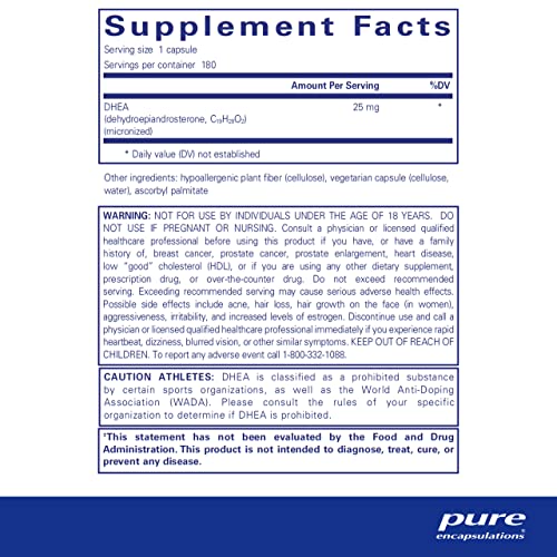 Pure Encapsulations Dhea 25 Mg | Supplement For Immune Support And Hormone Balance* | 180 Capsules #TOP1