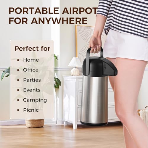 Image of Coffee Carafe for Keeping Hot - Gezoss 85OZ / 2.5L Airpot Coffee Dispenser with Pump - Large Coffee Carafe for Hot Drinks Tea Liquid - Insulated Stainless Steel Hot Water Beverage Urn for Parties