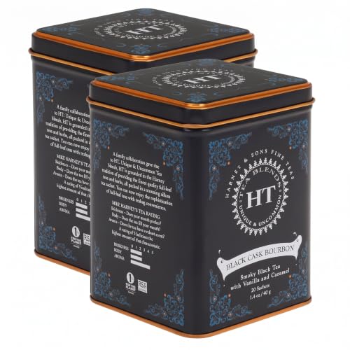 Harney &amp; Sons Black Cask Bourbon Tea, 20 Sachets of Smoky Black Tea with Light Caramel Flavors (Pack of 2)
