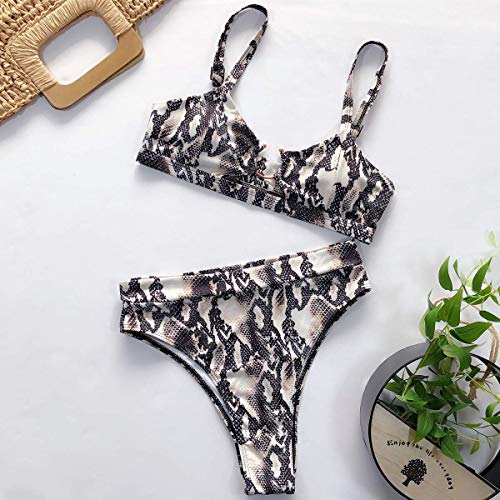 EJsoyo Women High Waisted Bikini Ring Sexy Snakeskin Print Black Swimwear Brazilian 2 Piece Swimsuits3