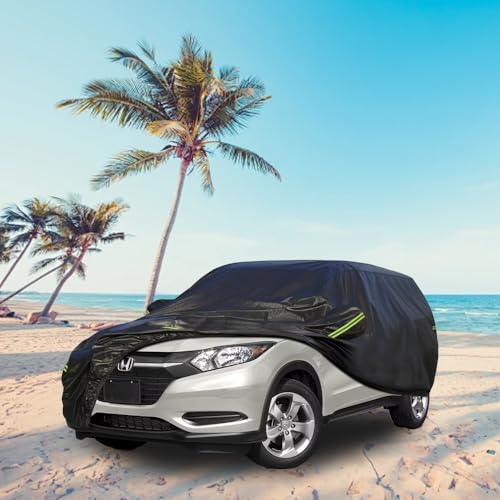 Image of KouKou Waterproof SUV Car Cover Suitable for Honda HRV from 1998 to 2025, 7 Layers Heavy Duty Car Cover Waterproof All Weather with Zipper Door for Sun Rain Snow Dust Uv Protection.Black