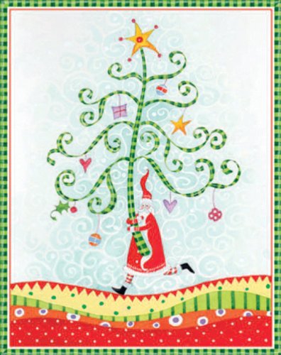 Entertaining with Caspari Santa with Tree Christmas Cards with Unlined Envelopes, Box of 16