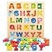Jamohom Wooden 26 Letters Puzzles Educational Toys Baby Learning Blocks Uppercase Alphabet Jigsaw Game for 1 Year Old Boy and Girl Gifts