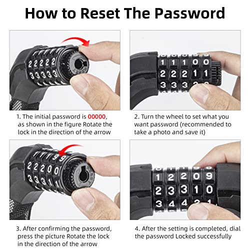 Rockbros Bike Lock Cable Combination Bike Cable Lock 5 Digits Resettable High Security Anti Theft Bicycle Lock Reflective Cloth Combo Bicycle Cable Lock Yellow #TOP7