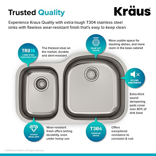 Image of KRAUS Premier 32-inch 16 Gauge Undermount 60 /40 Double Bowl Stainless Steel Kitchen Sink, KBU25
