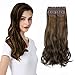 Clip on Hair Extensions(Invisible Wavy Clip Hair Extensions) Thick Long Synthetic 3 PCS Set Hair Pieces for Women and Girls -Dark Mix Light Golden Brown 16