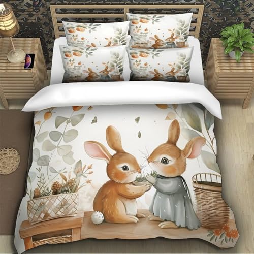 Housse de couette lapins microfibre 135x200 parure de lit enfant - 5