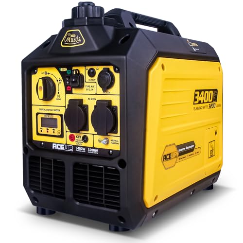 Aceup Energy 3400 Watt Portable Inverter Generator, Petrol Powered Pure Sine Wave Generator Silent for Home, Camping, RV, EURO-V, CE