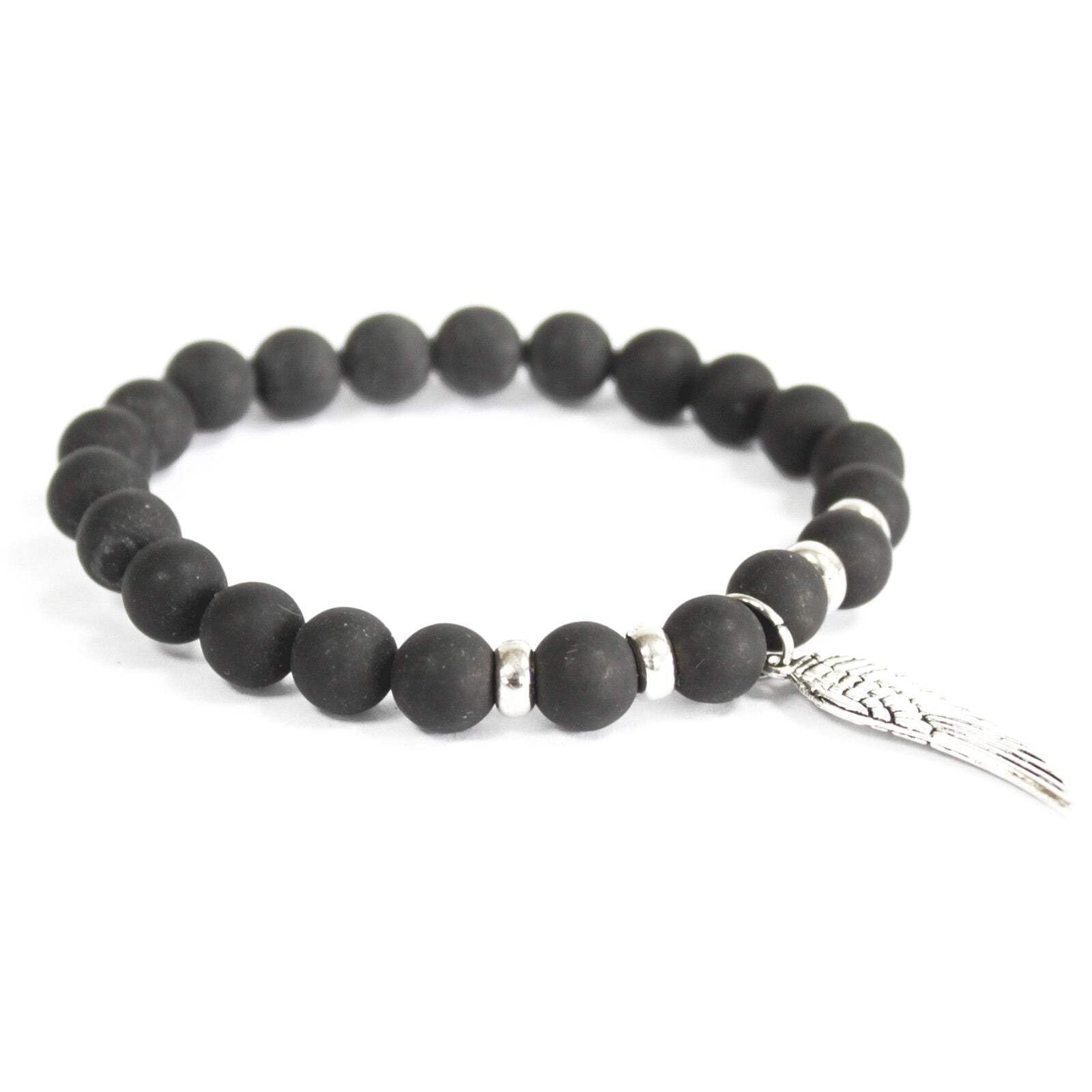 Ancient Wisdom Black Angel Wing/ Agate - Gemstone Bracelet