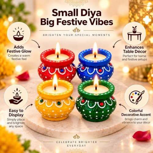 Image of Decorative Matki Diya Candle Holders Set of 2