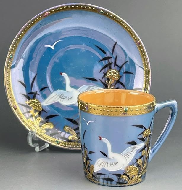 オールドジャパン　デミタスカップセット ラスター彩 ラスター彩◇デミタスカップ ビンテージ 金彩 ライトグリーン