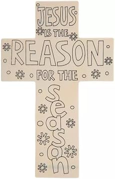 Jesus is the Reason for The Season Color Your Own Wood Christmas Crosses - 12 Pieces