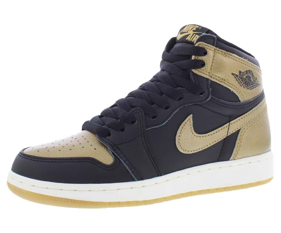 Nike Air Jordan 1 High OG Black and Gold Big Kids Shoes (Black/Sail/Metallic Gold, FD1437-071)