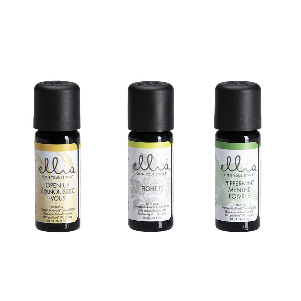 Ellia Essential Oil Set, Breath Deep, with Peppermint, Open Up Blends and Fight It Blends. 3 Pack Essential Oil Kit to Help Ease Breathing. 10ml Each, by Homedics