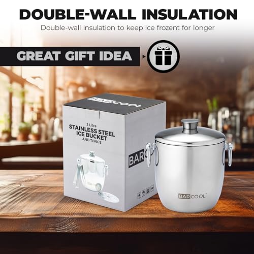 Barcool 3L Double-Walled Stainless Steel Ice Bucket with Lid & Tongs - Vacuum Insulated, Perfect for Champagne, Cocktails, Parties, Indoor & Outdoor Bar Use - Image 5
