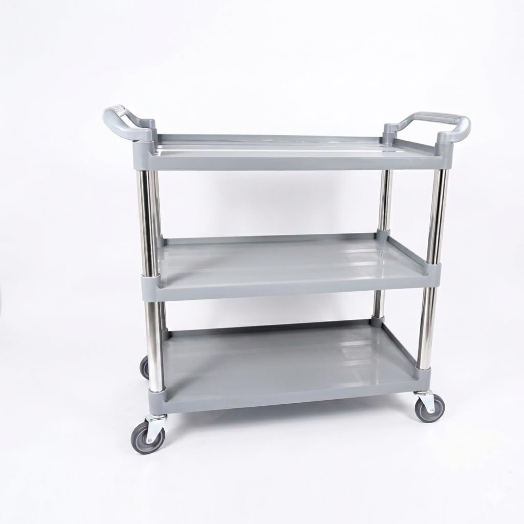 Carro Camarera Profesional Acero Inoxidable Cuarz Gris con 3 Bandejas | Estructura Resistente | 4 Ruedas Ø10 cm | Capacidad 100 kg | Ideal para Hostelería, Restaurantes y Catering