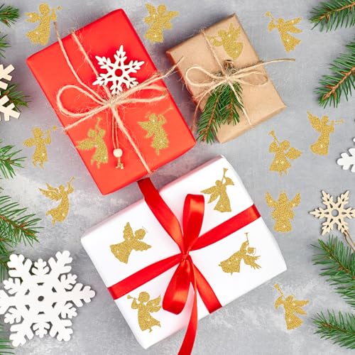 Image of Gold Angel Christmas Stickers - 2 Rolls 16 Gold Foil Angel Designs Waterproof Holiday Decorations for Gift Wrapping, Scrapbook, Kids Crafts, Party Favors, Glass Windows & Laptop Decor