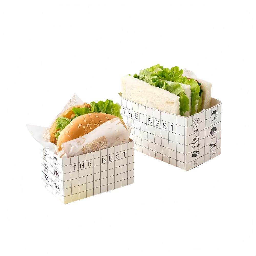 100 boîtes de conditionnement pour sandwichs en papier kraft - Boîtes en papier pour sandwichs - Boîtes de contenants pour emporter pour toasts, beignets, restaurants, burgers, pique-niques et fêtes