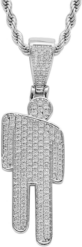 Hip Hop Bad Guy Villain Necklace, Zircon Couple Skew Head Pendant Necklace Stainless Steel Round Head