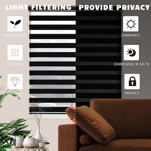 Image of Blackout Zebra Blinds, Dual Layer Free-Stop, Room Darkening Zebra Shades, Blinds for Indoor Windows, Light Filtering Privacy Sheer Shade for Home(62 inch W X 72 inch H, Black)