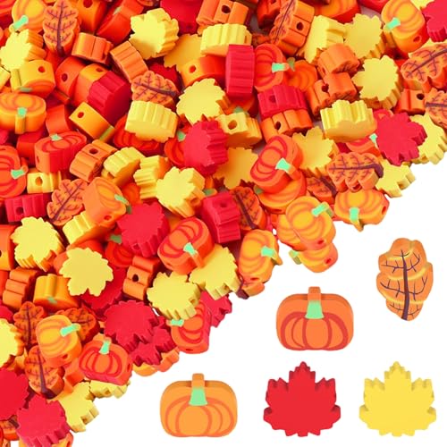Herbstliche Tonperlen, 300 Stück Polymer Ton Perlen, Clay Perlen Set, Streudeko Herbst, Handgefertigte Polymer-Ton-Perlens für DIY Armbänder, Ohrringe, Halsketten, Heimdekoration