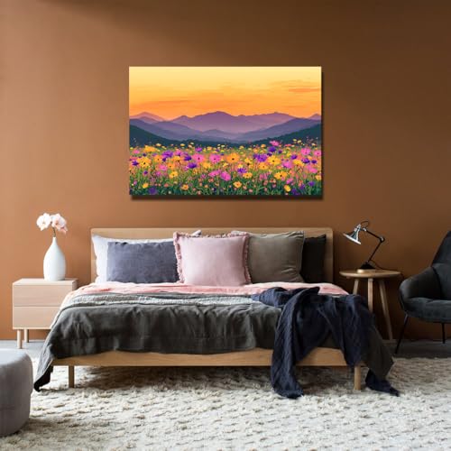 Aquarelle paysages naturels florale de champ YUNART tableau 80x120cm - 4