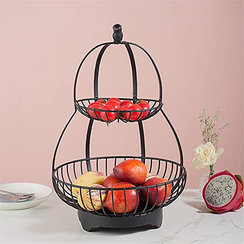 Wire Fruit Basket Bowl, Fruit Basket For Kitchen Countertop Fruit Basket Holder, Modern Tiered Fruit Stand, For Storing Organizing Vegetables Bread,Black,2 Tier #TOP2
