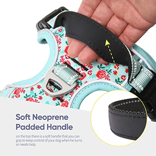 Timos No Pull Dog Harness,Reflective Oxford Adjustable No Choke Puppy Harness With Front & Back 2 Metal Leash Clips, Soft Padded Outdoor Vest Harnesses With Easy Control Handle For Medium Dogs,Cyan,M #TOP6