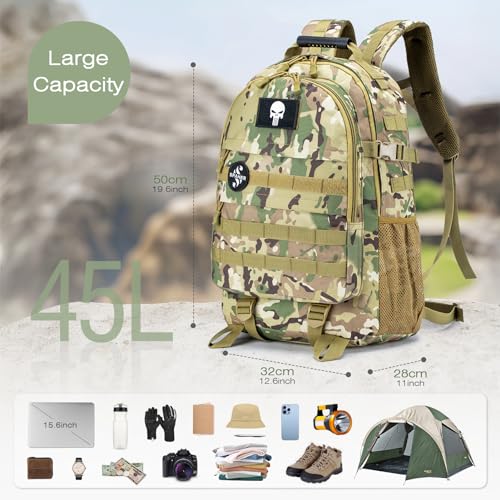 SPAHER 45L Military Tactical Backpack for Men - Rucksack for Trekking, Camping, Hiking - Assault Daypack, Army Molle Knapsack Shoulder Bag for Outdoor Sports - Image 3