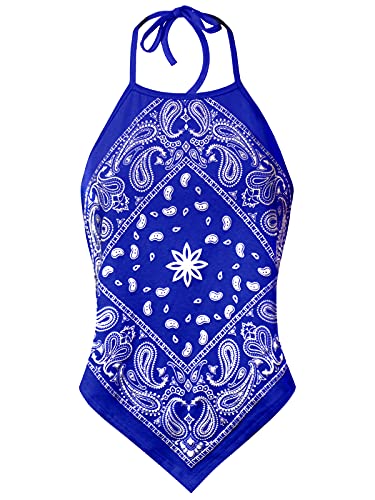 Image of Design by Olivia Women's Sexy Paisley Bandana Halter Top Y2K Crop Shirt
