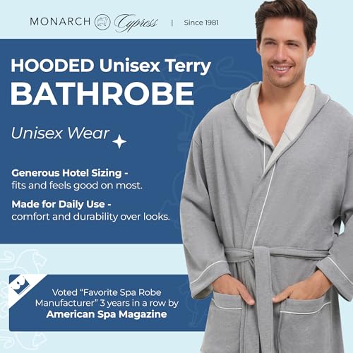 MONARCH Hooded Unisex Terry Bathrobe - 100% Lux Combed Cotton 16 oz. Loop Terry Robe, Five-Star Hotel Choice2