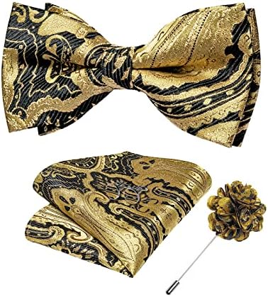 DiBanGu Silk Bow Tie for Men with Pocket Square Lapel Pin Cufflinks Self Tied Bowtie Set