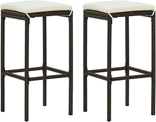 vidaXL 2X Taburetes de Cocina con Cojines Casa Pub Barra Bistró Restaurante Mostrador Asiento con Reposapiés Silla Alta de Bar Ratán Sintético Marrón