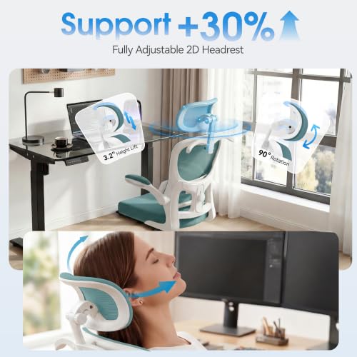 Image of AreShark Office Chair Ergonomic Desk Chairs with Adjustable Lumbar Support& Headrest Hanger, High Back Breathable Mesh Chair with Wheels, Rolling Swivel Comfy Task Computer Chair for Home Work Gaming