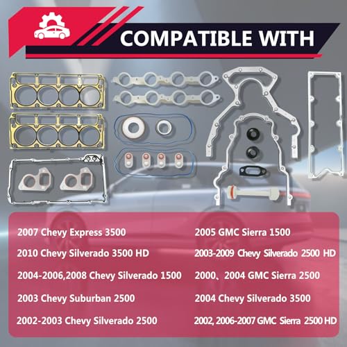 Image of Gen III 3 LS Head Gasket Kit for GM LS1 LS6 LQ4 LQ9 4.8L /5.3L /5.7L /6.0L /6.2L, for Chevy 1999-2007 for Silverado Suburban Express, for GMC Sierra Engine Valley Cover 12522033 12633904 12612350 12639249