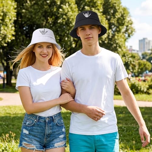 Image of 2 Pack Skull Bucket Hat for Men Women, Cotton Skeleton Hand Fisherman Hat, Foldable Black White Summer Travel Sun Hat