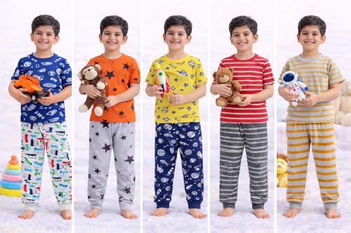 Image of NammaBaby Cotton Pajama Pants with All Over Print for Boys and Girls (Multicolor Designs)(Regular Fit)(Pack of 5)