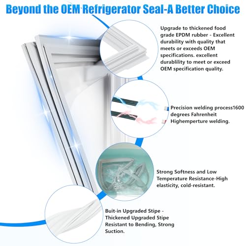 Image of 2x Upgraded W10830162 Refrigerator French Door Gasket Compatible with Kenmore, Kitchen-Aid and for Whirlpool 12723206AP W10179332 W10179332N W10199876 W10443225 W10571956 Refrigerator Door Seal White