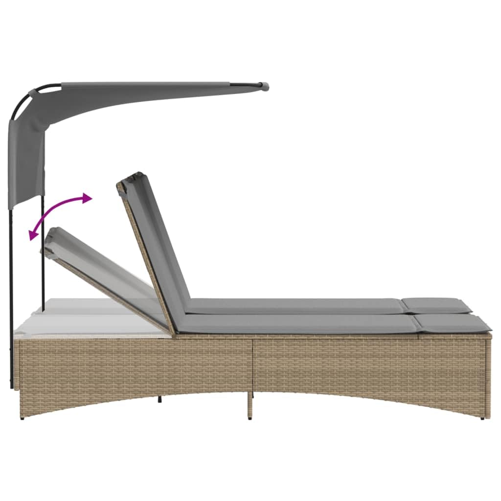 Homgoday Lit double avec auvent et coussins beige mixte polyrorotin, chaises longues, canapé-lit, lit meuble, lit de piscine, lit de jardin v