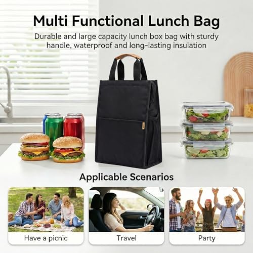 Image of FOSSE Insulated Lunch Bag (10 Litre, Black), Office Tiffin Bags for Men and Women, Hot & Cold Travel Lunch Box for Men, Tiffin Box & Bottles, Lunch Bag for Office, Picnic Bag (Black)