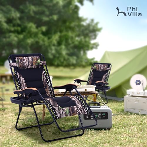 PHI-VILLA-XXL-Oversized-Padded-Zero-Gravity-Chair-Foldable-Patio-Recliner-30-Wide-Seat-Anti-Gravity-Lounger-with-Cup-Holder-Support-400-LBS-Camouflage