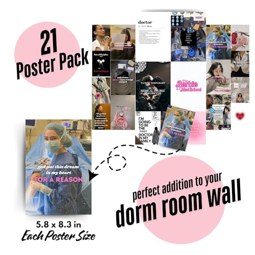 Image of Yellow Town India Med School Motivation Poster Kit for Girls | MultiSized Wall Collage Kit for Female Medical Students (4 A4, 8 A5, 9A6) | Study & Exam Motivation Decor | 300 GSM Thick Prints + Free Adhesive