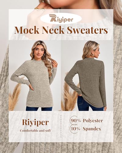 Riyiper 3 Pack Women's Mock Neck Sweaters, Long Sleeve Lightweight Tops Casual Soft Sweaters Knit Slim Fitted Basic Pullover2